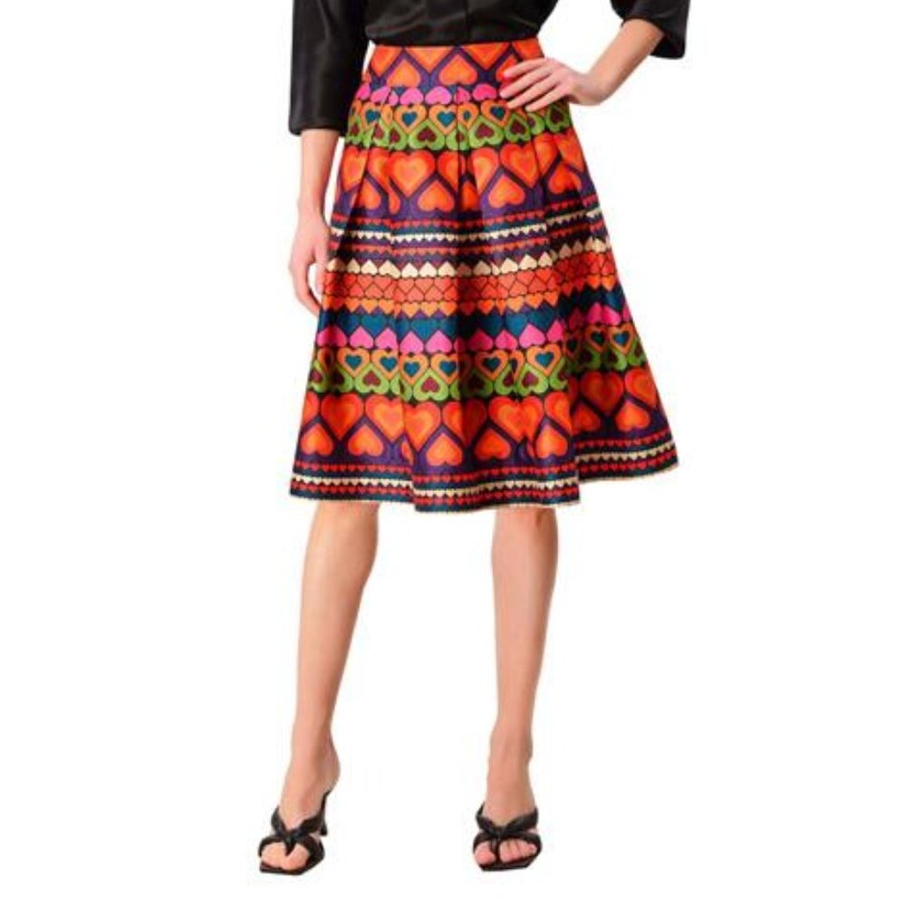 Women's eShakti Zapelle Heart print dupioni pleated full skirt